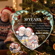 Anniversary,Art Design,Christmas,Custom Photo,Gift For Couples,Old Couples,Photo - Vivid Watercolor Art,Romantic,Top Market - Anniversary Gift For Couples - Personalized Custom Photo Watercolor Names Year Counting Time Together Glass Ornament