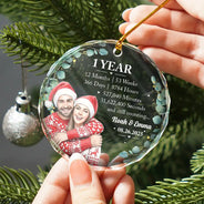 Anniversary,Art Design,Christmas,Custom Photo,Gift For Couples,Old Couples,Photo - Vivid Watercolor Art,Romantic,Top Market - Anniversary Gift For Couples - Personalized Custom Photo Watercolor Names Year Counting Time Together Glass Ornament