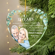 Anniversary,Art Design,Christmas,Custom Photo,Gift For Couples,Old Couples,Photo - Vivid Watercolor Art,Romantic,Top Market - Anniversary Gift For Couples - Personalized Custom Photo Watercolor Names Year Counting Time Together Glass Ornament