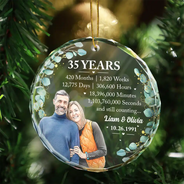 Anniversary,Art Design,Christmas,Custom Photo,Gift For Couples,Old Couples,Photo - Vivid Watercolor Art,Romantic,Top Market - Anniversary Gift For Couples - Personalized Custom Photo Watercolor Names Year Counting Time Together Glass Ornament