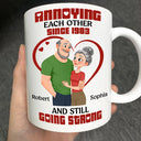 Gift For Couples,Old Couples,Gift For Husband,Gift For Wife,Love - Annoying Each Other Hugging Couple - Personalized Mug