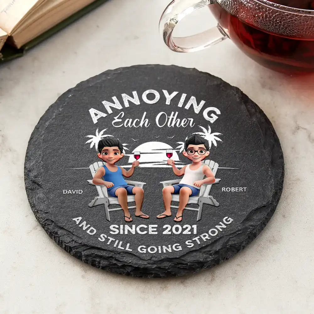 Gift For Couples, Gift For Husband, Gift For Wife, Gift For Boyfriend, Gift For Girlfriend, Funny - Annoying Since Funny Couple - Personalized Slate Coaster