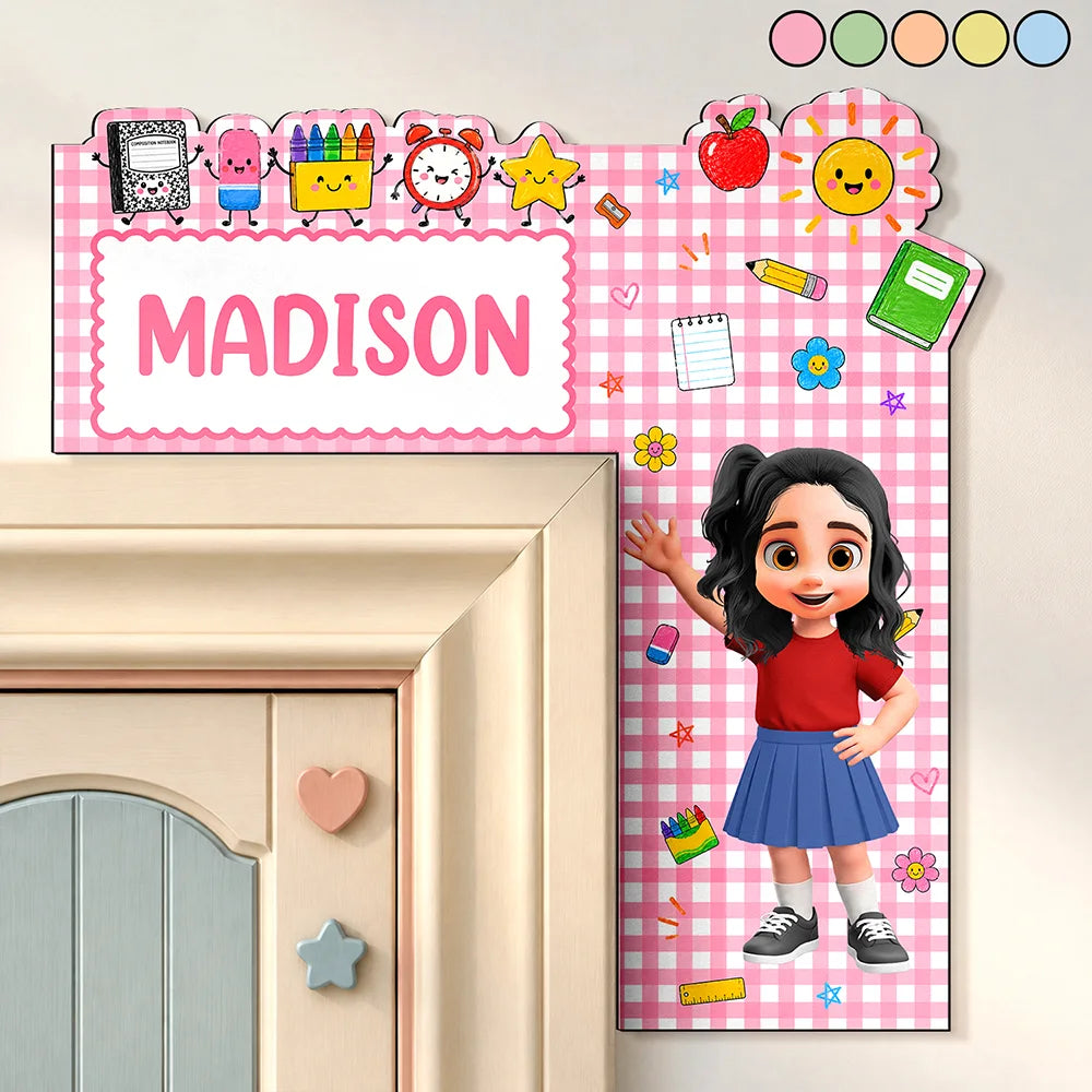 Confident, Back To School, Gift For Kids, Vector - Apple Pencil Preschool Kindergarten Boy Girl - Personalized Door Corner Wood Sign