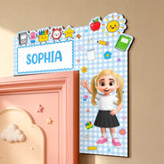 Confident, Back To School, Gift For Kids, Vector - Apple Pencil Preschool Kindergarten Boy Girl - Personalized Door Corner Wood Sign