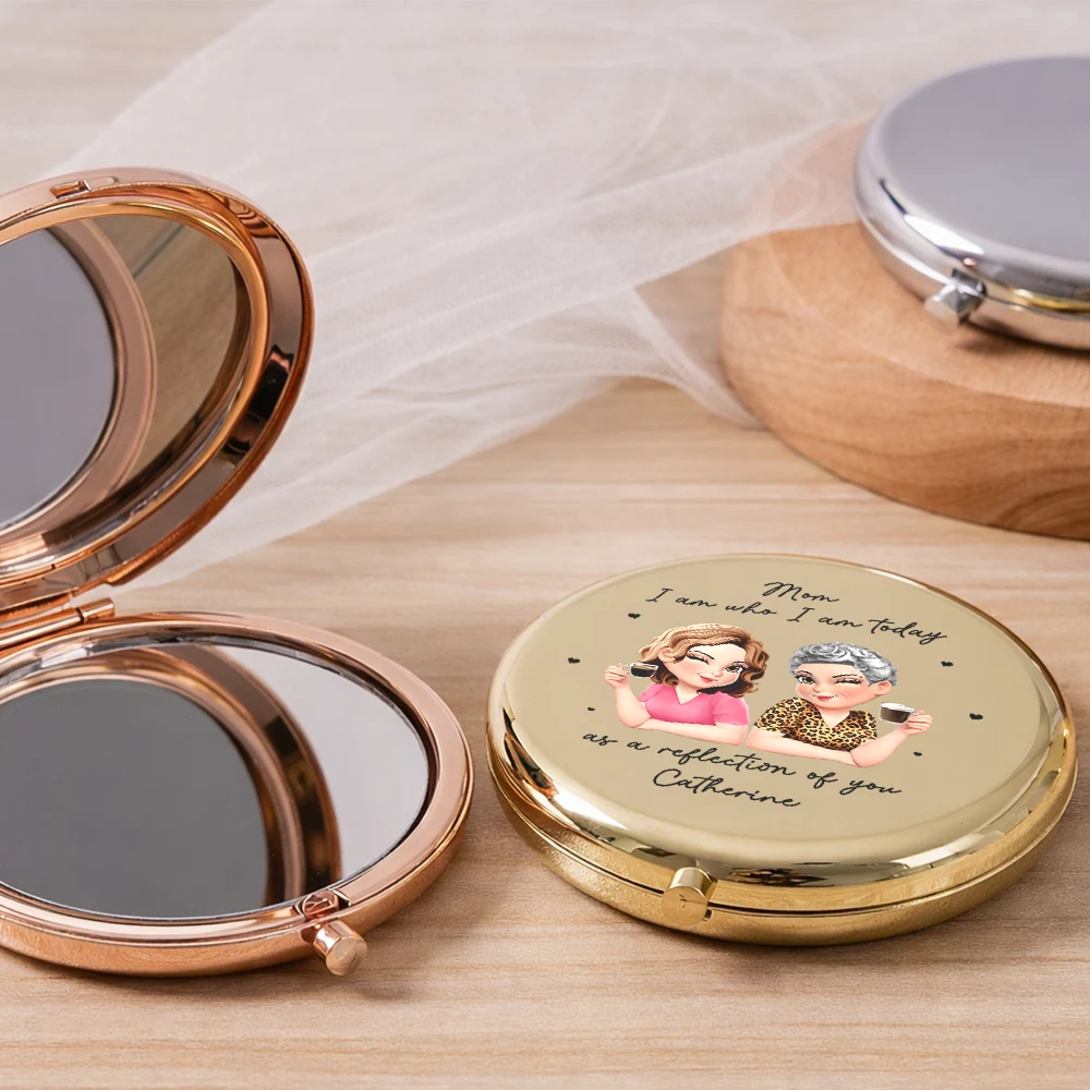 Gift For Mother,Mom - Daughters (Adult),Happy - As A Reflection Of You Birth Month Flower - Personalized Compact Mirror
