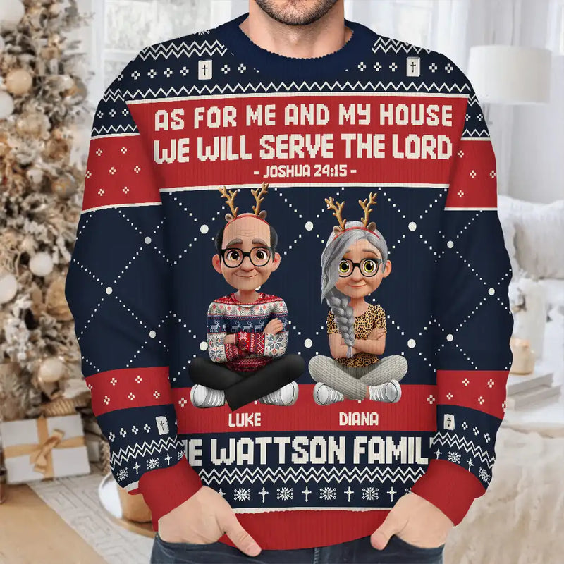 Christmas,Christian,Family,Pet Lovers - As For Me And My House We Will Serve The Lord - Personalized Unisex Ugly Sweater