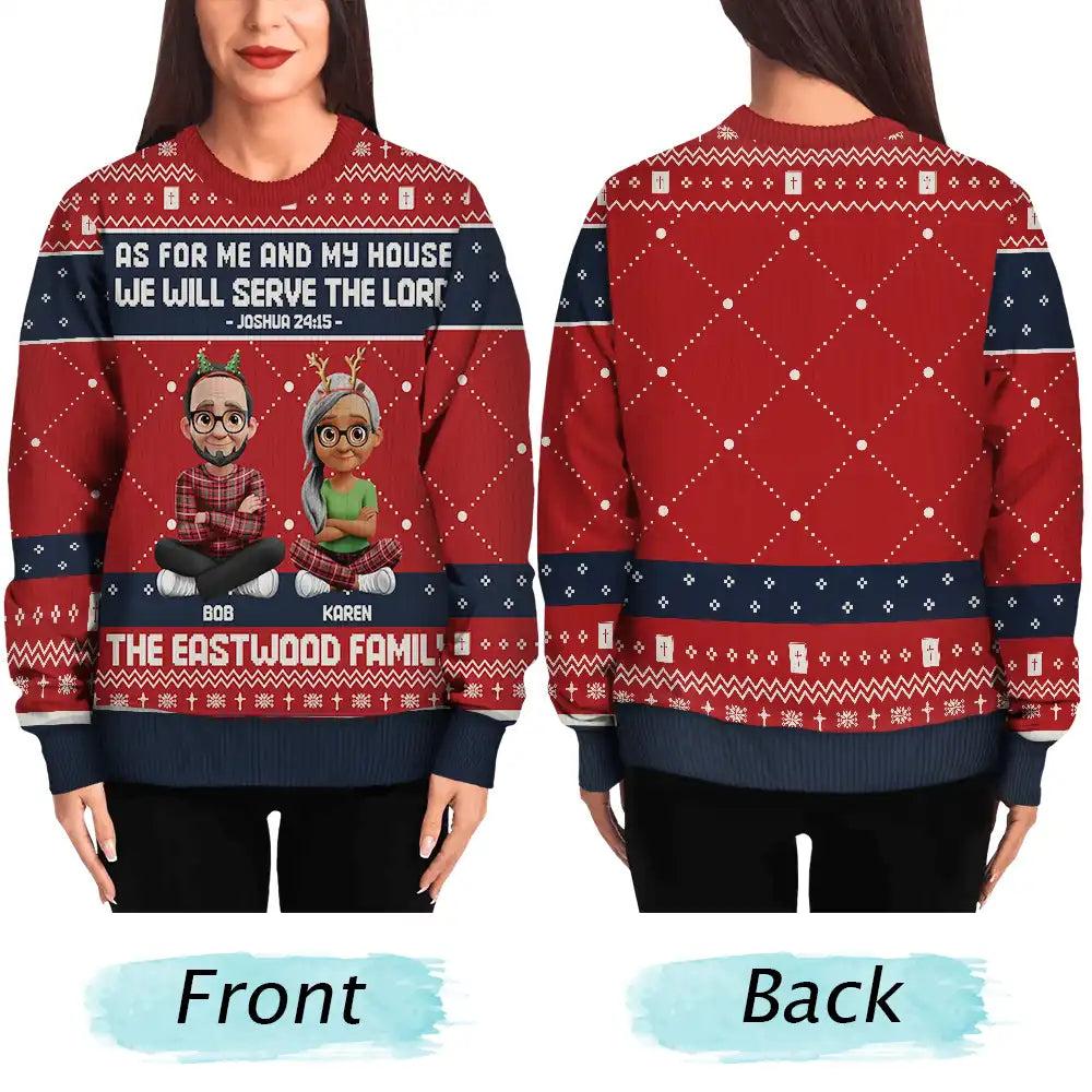 Christmas,Christian,Family,Pet Lovers - As For Me And My House We Will Serve The Lord - Personalized Unisex Ugly Sweater