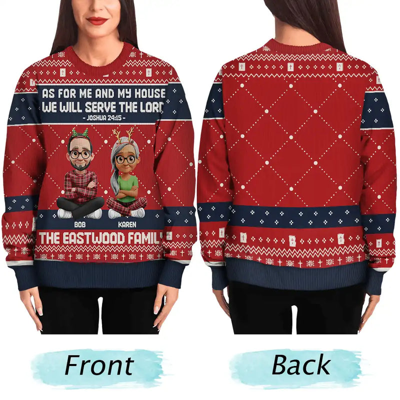 Christmas,Christian,Family,Pet Lovers - As For Me And My House We Will Serve The Lord - Personalized Unisex Ugly Sweater