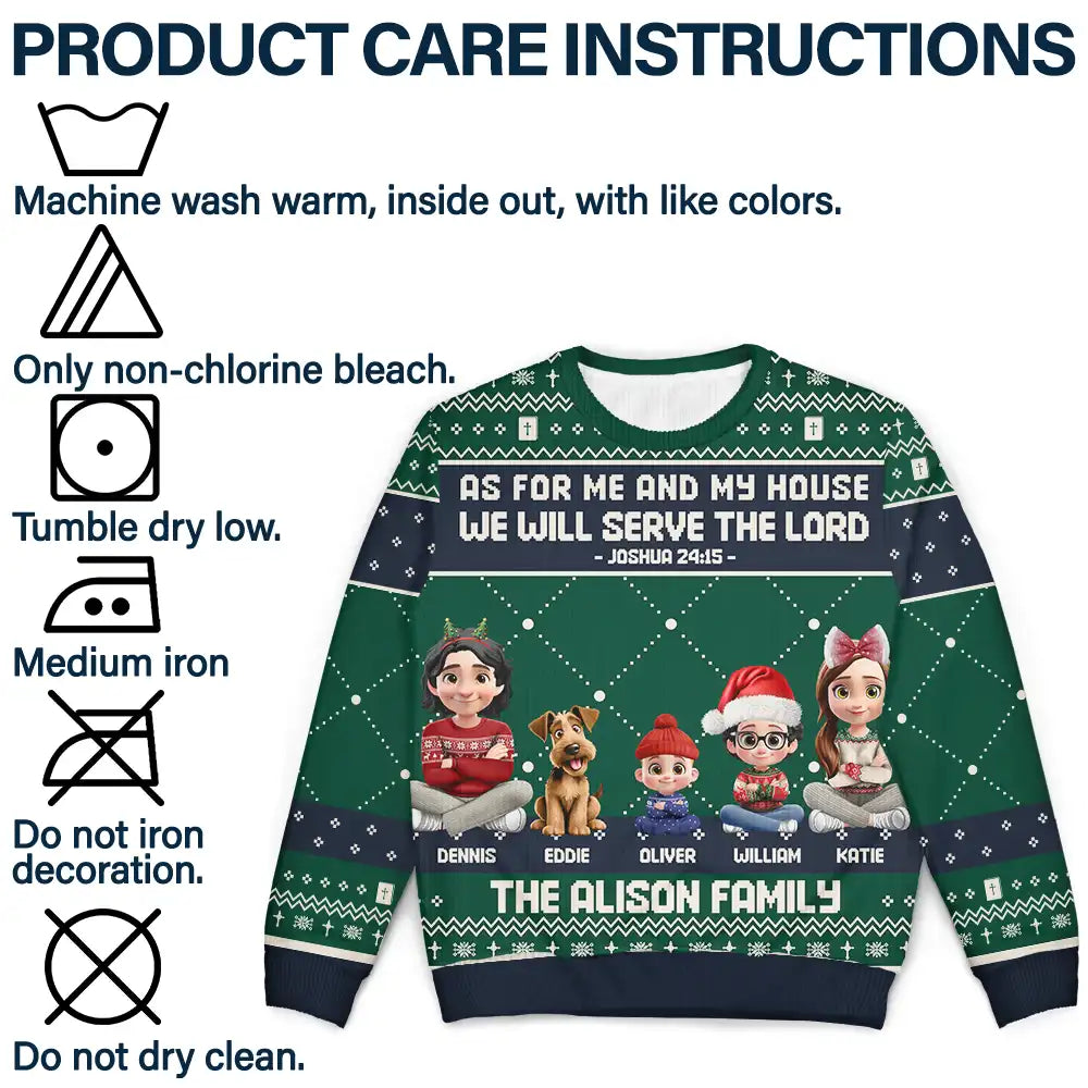 Christmas,Christian,Family,Pet Lovers - As For Me And My House We Will Serve The Lord - Personalized Unisex Ugly Sweater