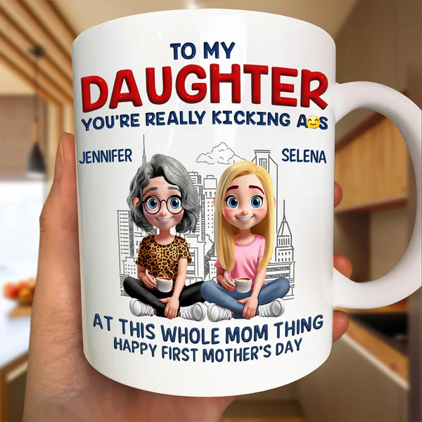 Gift For Mother,Gift For Daughter,New Mom,Happy - At This Whole Mom Thing - Personalized Mug