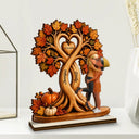 Romantic, Gift For Couples, Vector - Autumn Flannel Standing Couple Under Heart Tree - Personalized Custom Shaped Wooden Plaque