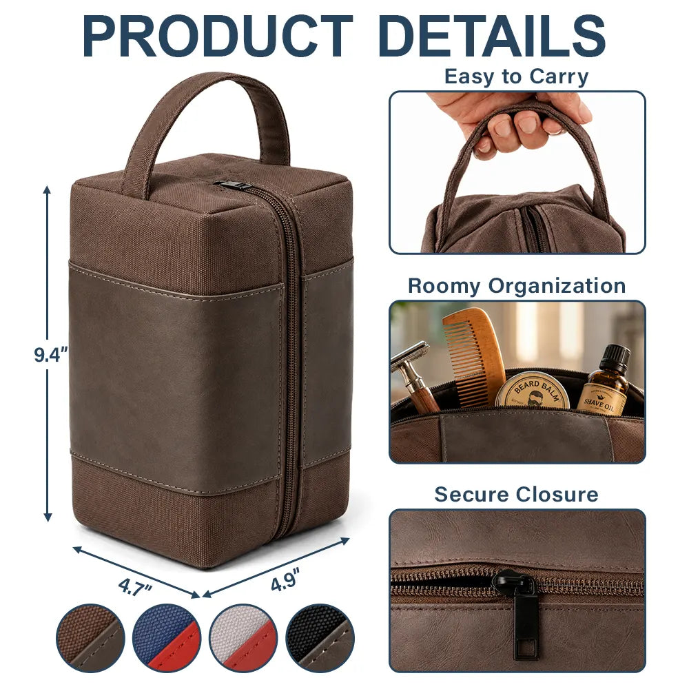 Confident,Gift For Men,Gift For Yourself,Custom Text - Man Stuff - Personalized Leather Canvas Toiletry Bag
