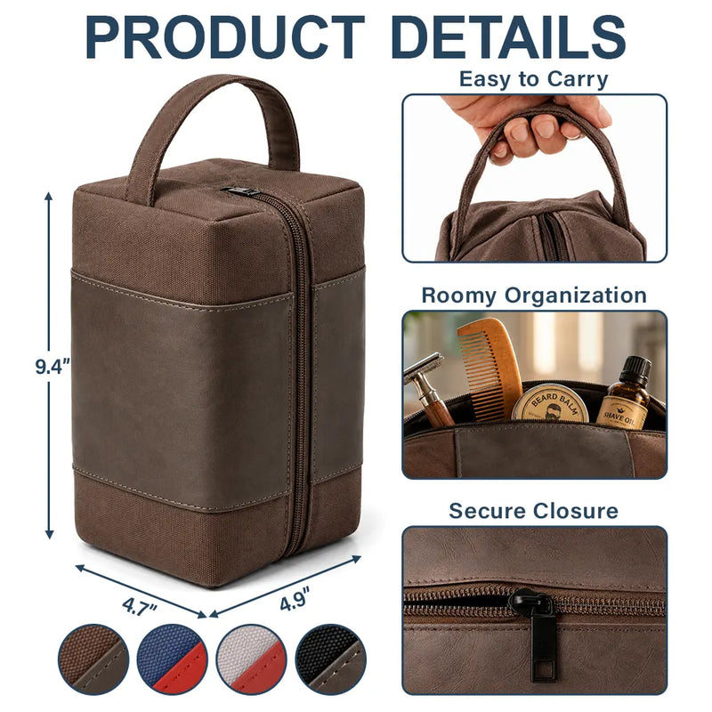 Confident,Gift For Men,Gift For Yourself,Icon - Man Crap Man Stuff Monogram - Personalized Leather Canvas Toiletry Bag