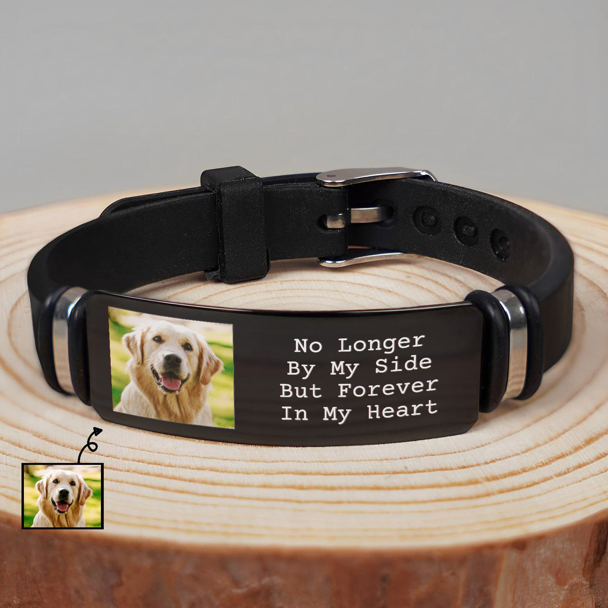 Custom Photo Forever In My Heart - Memorial Gift For Dog Lovers, Cat Lovers, Pet Lovers - Personalized Wristband Bracelet