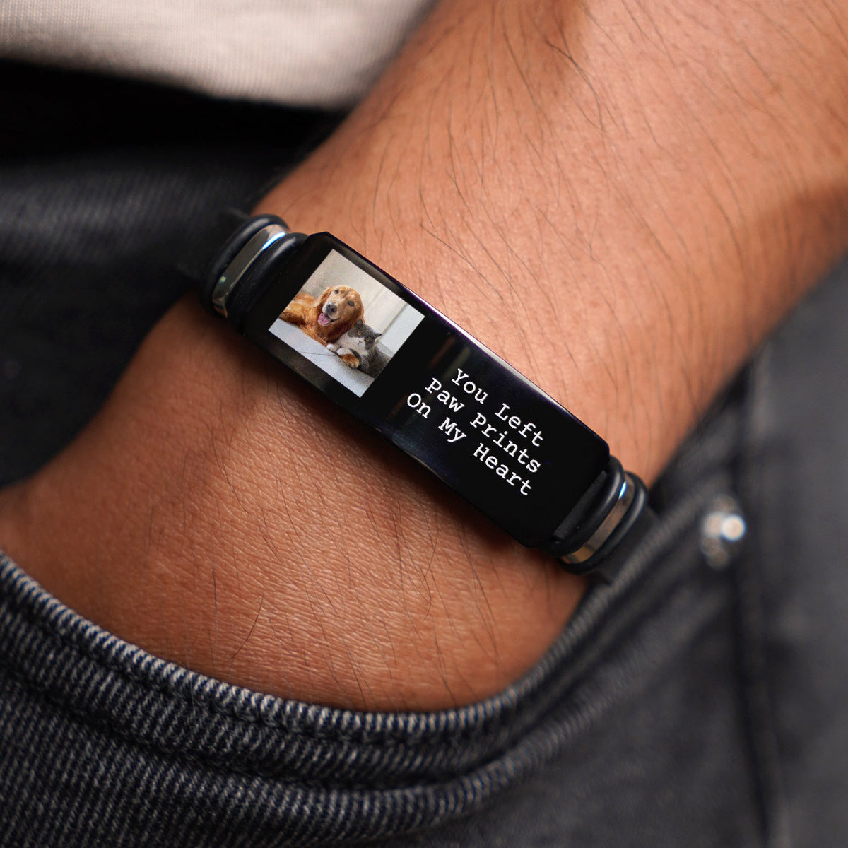 Custom Photo Forever In My Heart - Memorial Gift For Dog Lovers, Cat Lovers, Pet Lovers - Personalized Wristband Bracelet