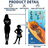 Retro Cousin Crew Chibi Sister Brother - Personalized Beach Towel