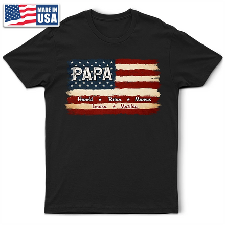 Stars And Stripes Proud To Be Merica Papa - Personalized T Shirt