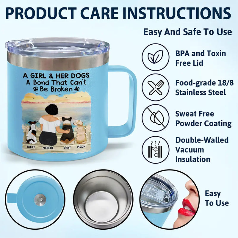 A Bond That Can't Be Broken Dog - Personalized 14oz Stainless Steel Tumbler With Handle