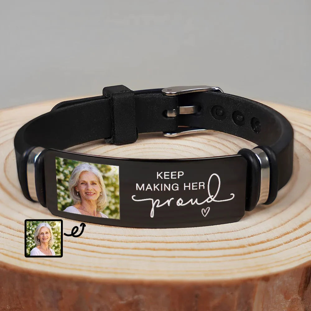 Custom Photo Keep Making Her Proud - Personalized Wristband Bracelet