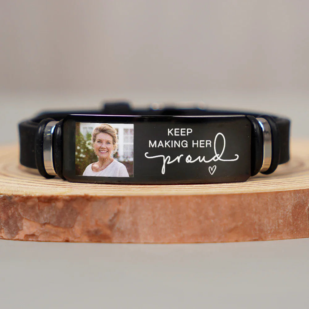 Custom Photo Keep Making Her Proud - Personalized Wristband Bracelet