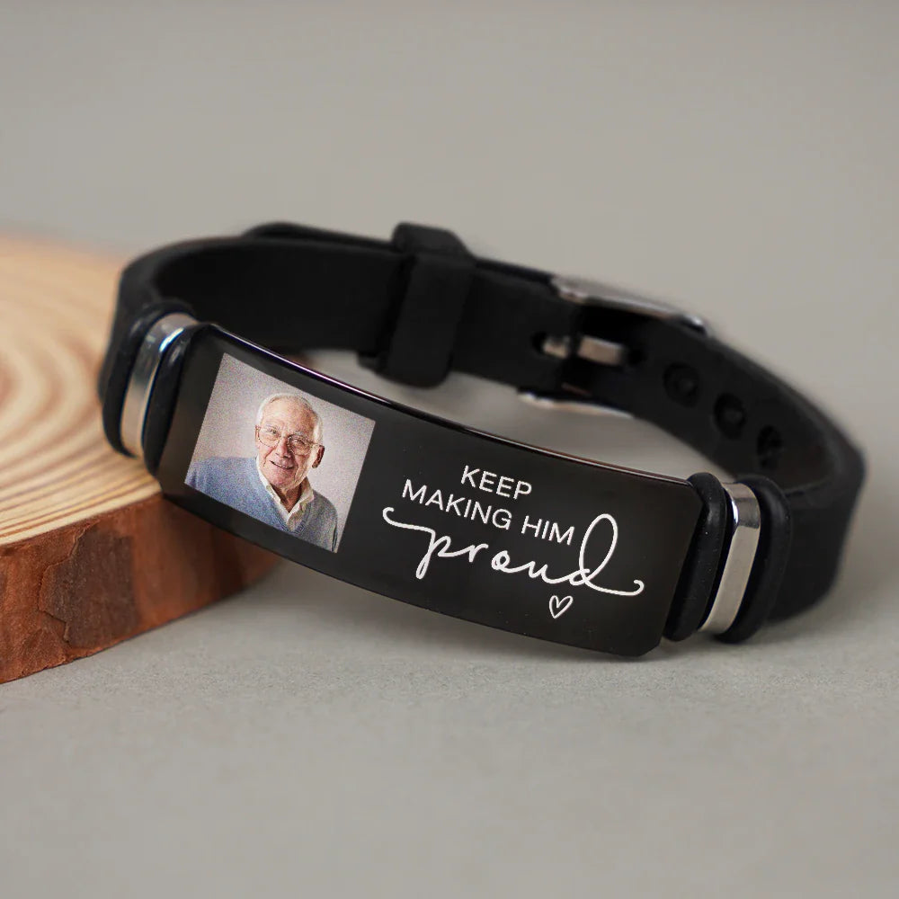 Custom Photo Keep Making Her Proud - Personalized Wristband Bracelet