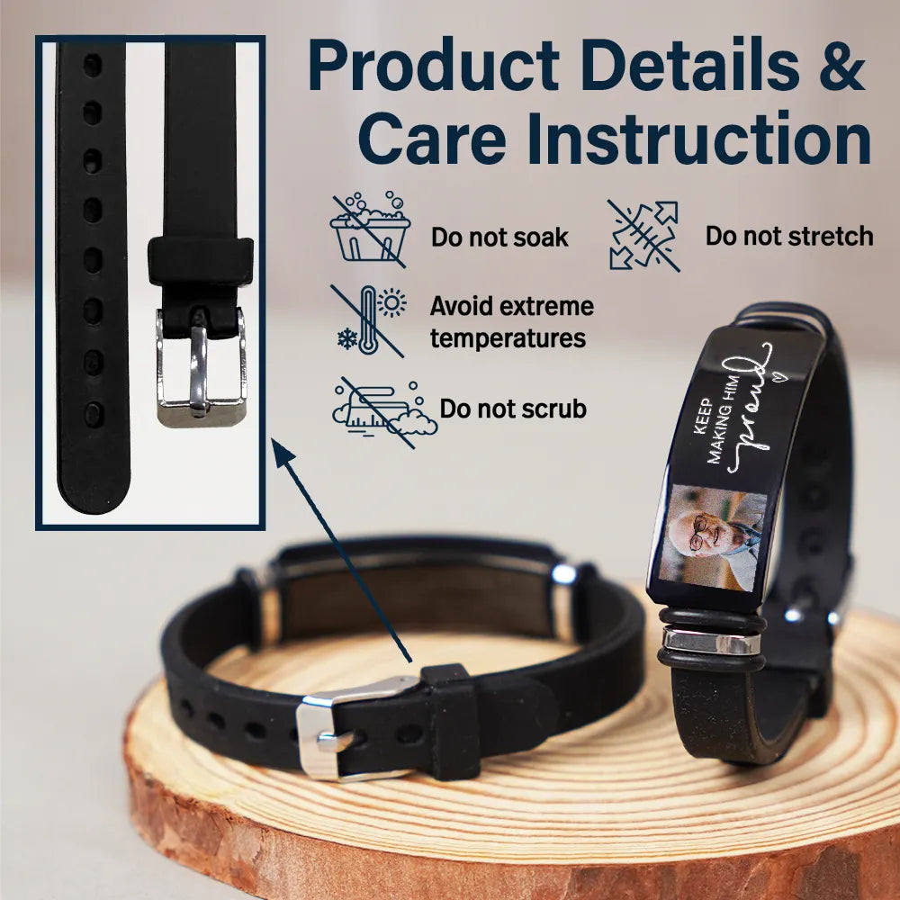 Custom Photo Keep Making Her Proud - Personalized Wristband Bracelet