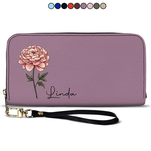 Birth Month Flowers Bloom Where You're Planted - Personalized Leather Long Wallet