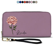 Birth Month Flowers Bloom Where You're Planted - Personalized Leather Long Wallet
