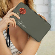 Birth Month Flowers Bloom Where You're Planted - Personalized Leather Long Wallet