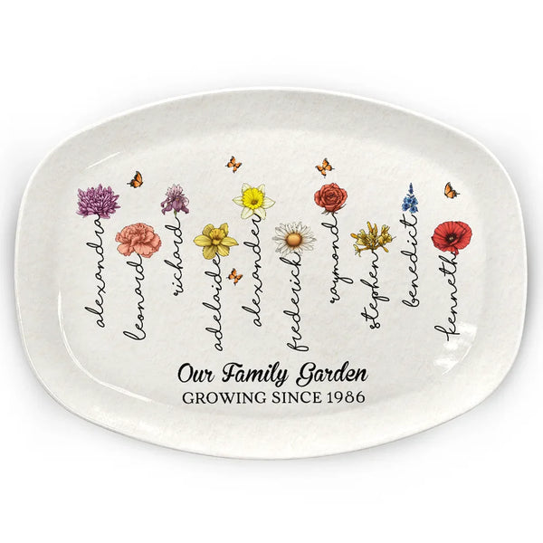 Family Garden Birth Month Flowers - Personalized Plate