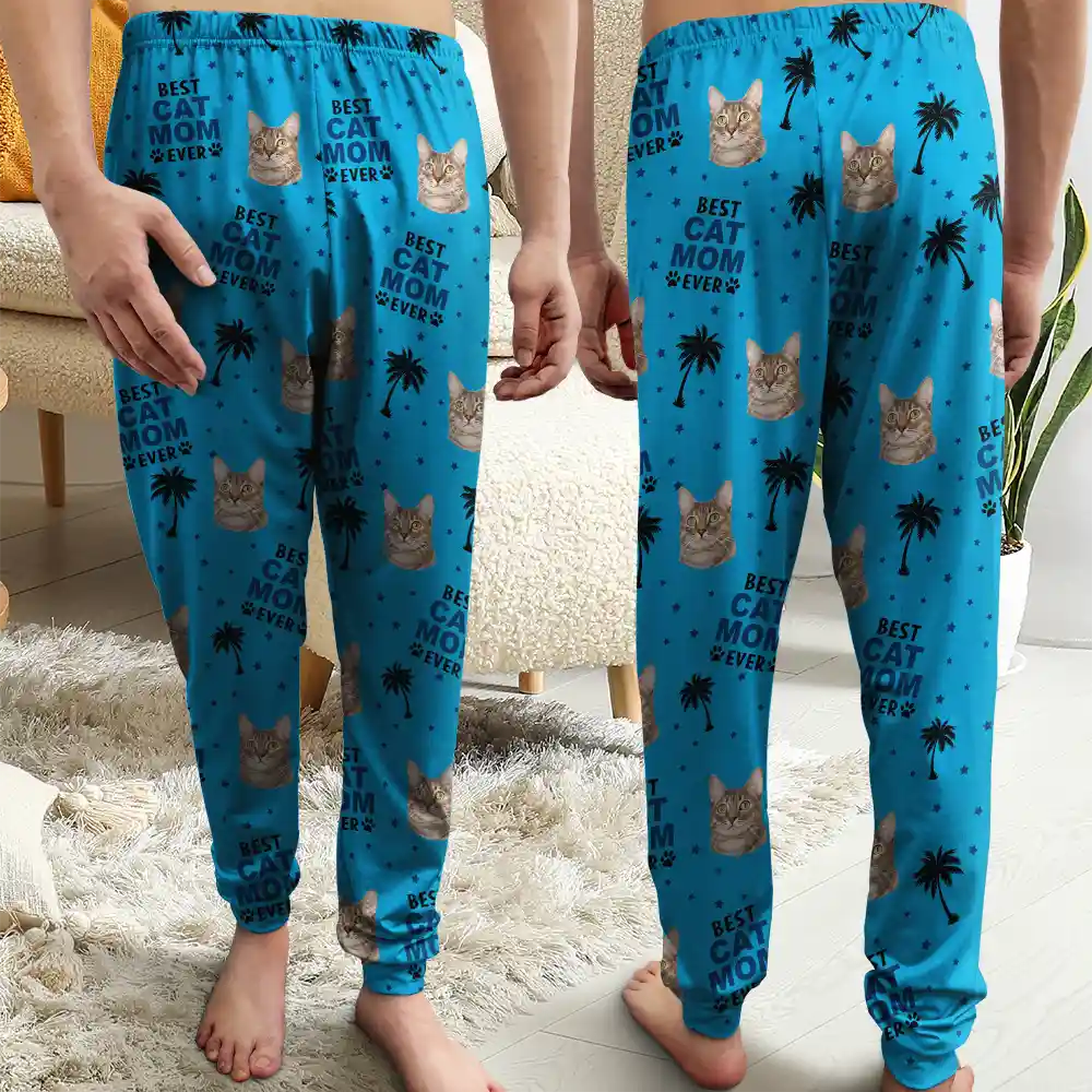 Christmas,Pet Lovers,Custom Photo,Happy,Dog Lovers,Cat Lovers - Custom Photo Best Pet Dad Pet Mom Ever - Personalized Pajama Pants