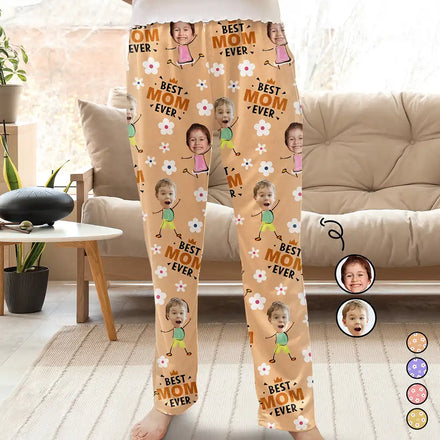 Custom Photo Best Mom Grandma Ever Cute Flower - Personalized Pajama Pants