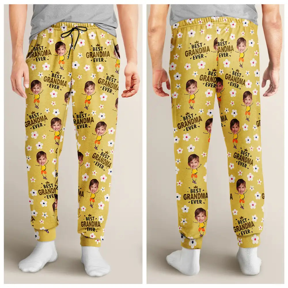 Custom Photo Best Mom Grandma Ever Cute Flower - Personalized Pajama Pants