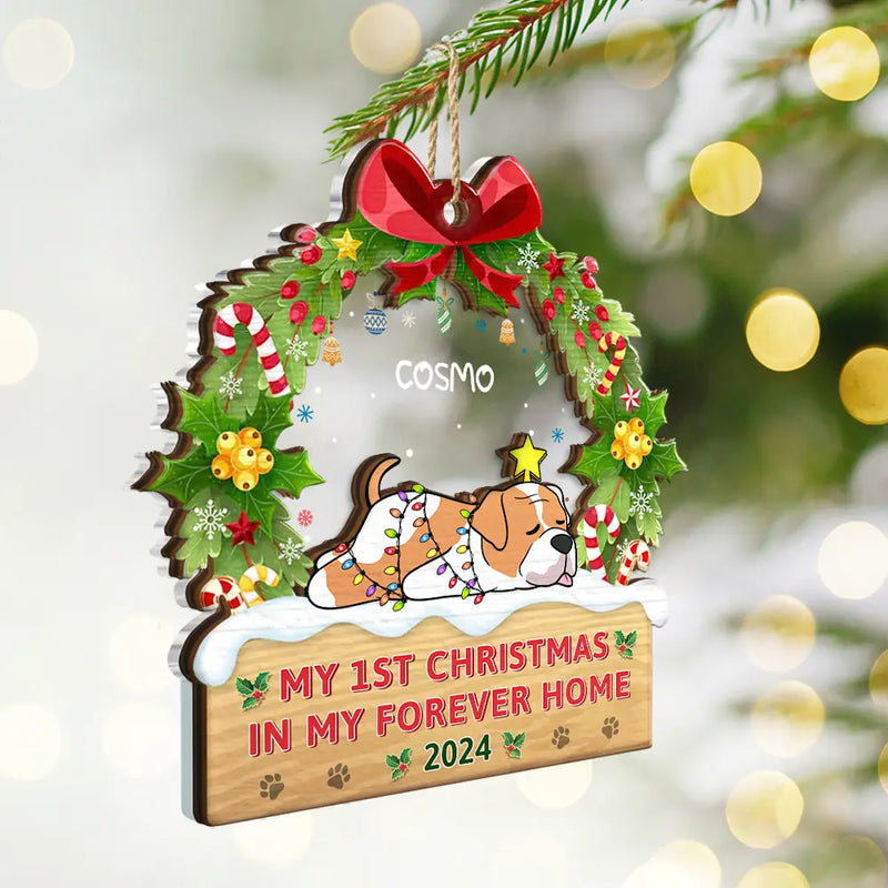 Dog Lovers - Lying Dog My 1st Christmas In My Forever Home - Personalized 2-Layered Mix Ornament
