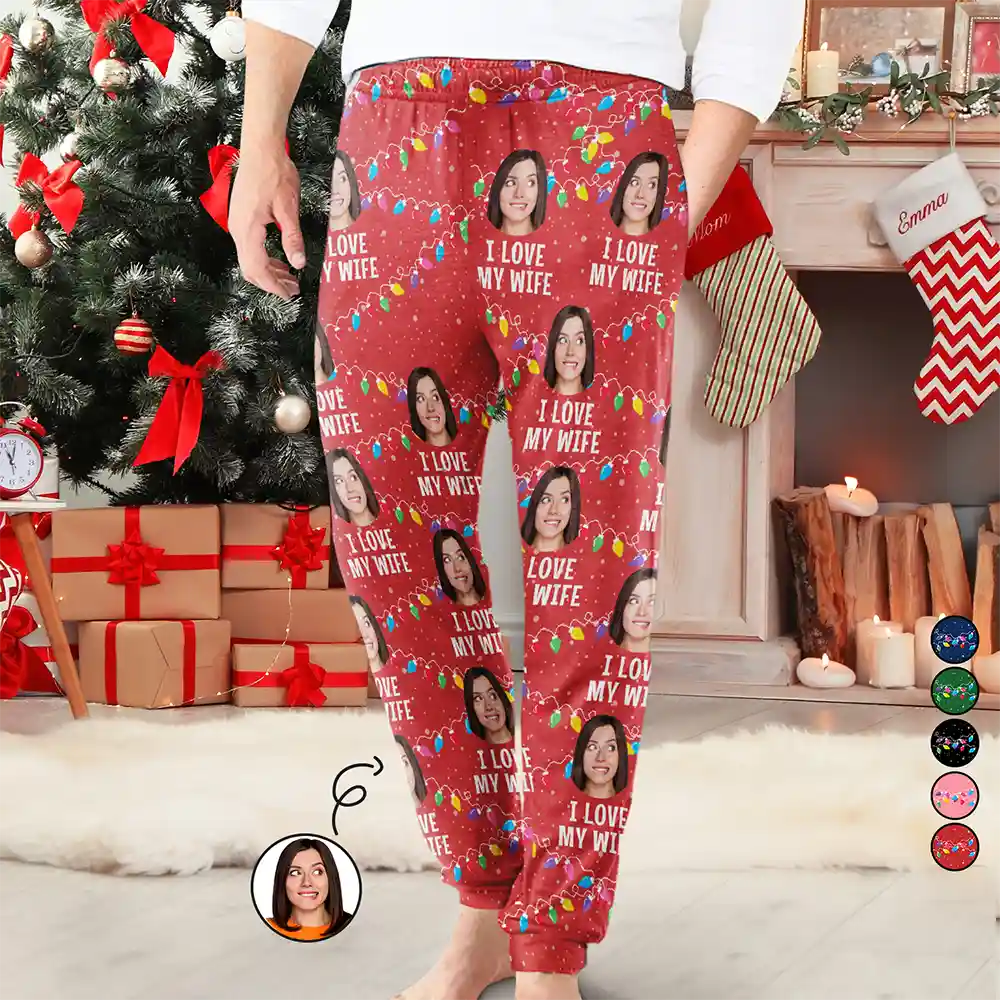 Gift For Couples - Custom Photo I Love My Wife - Personalized Pajama Pants