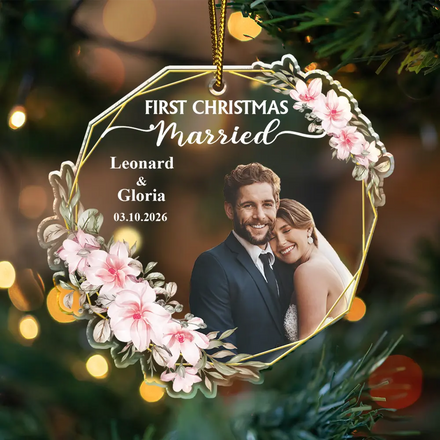 Custom Photo First Christmas Married - Personalized Custom Shaped Acrylic Ornament