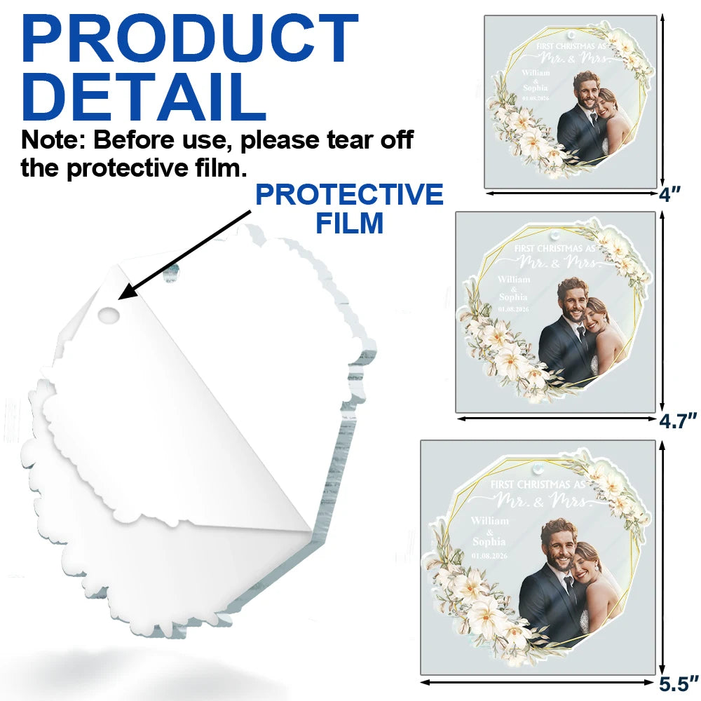 Custom Photo First Christmas Married - Personalized Custom Shaped Acrylic Ornament