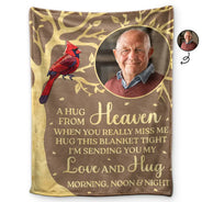Sad,Family,Parents,Gift For Grandparents,Gift For Sibling,Memorial - Custom Photo A Hug From Heaven Memorial - Personalized Fleece Blanket, Sherpa Blanket