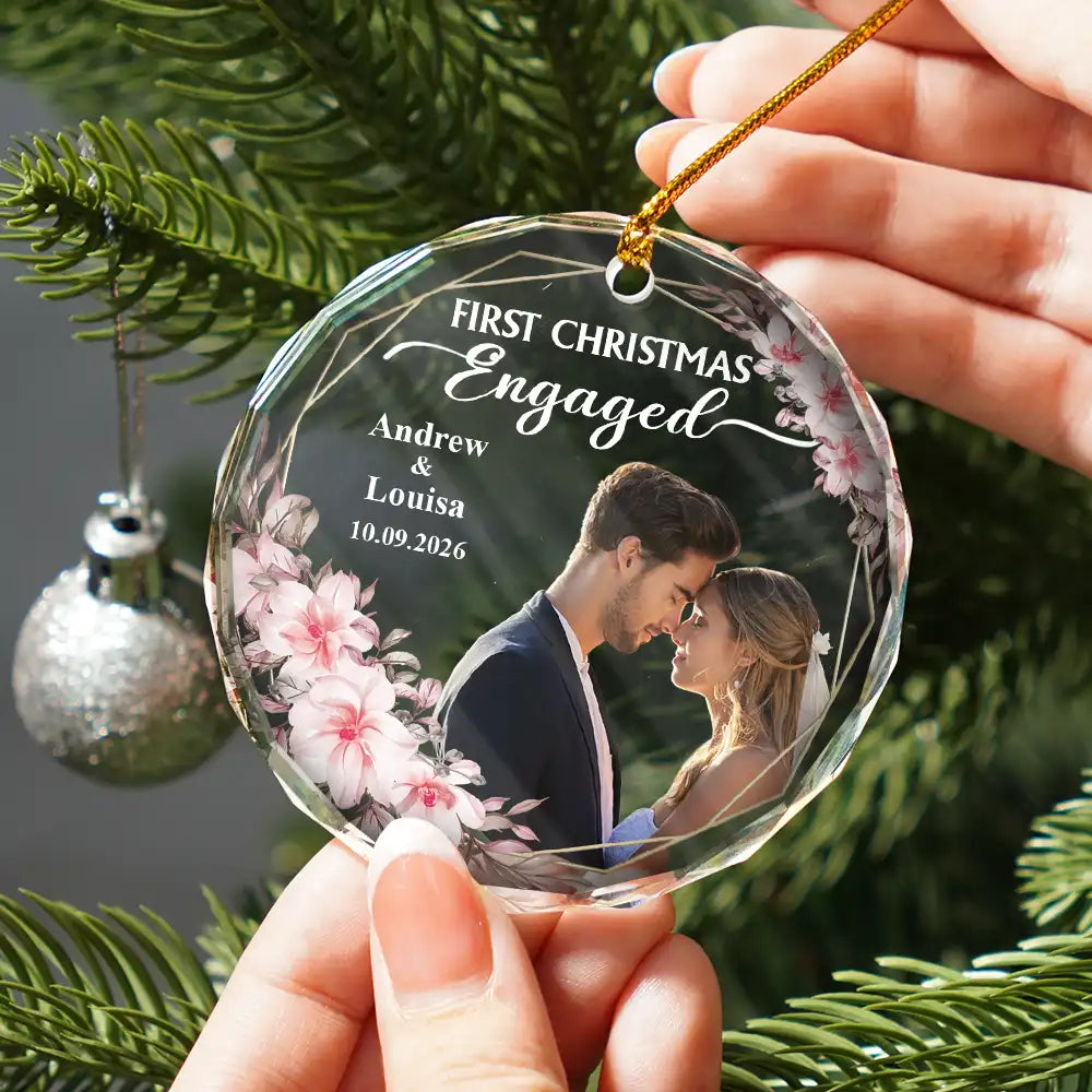 Custom Photo First Christmas Married - Personalized Glass Ornament