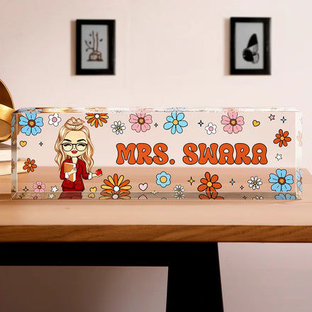 Teacher Floral Pattern - Personalized Desk Name Plate