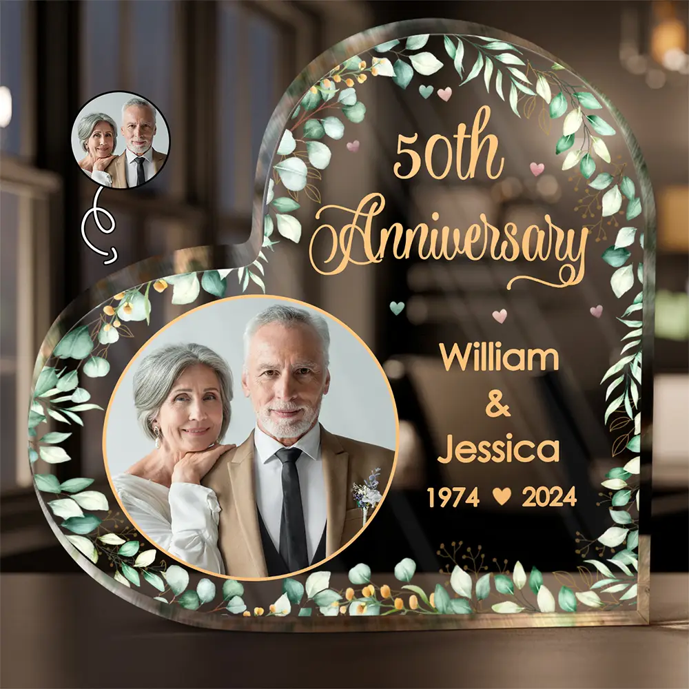 Custom Photo Couples Anniversary - Personalized Heart Shaped Acrylic Plaque