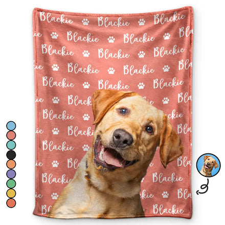 Custom Photo Dog Cat Face With Name - Personalized Fleece Blanket, Sherpa Blanket