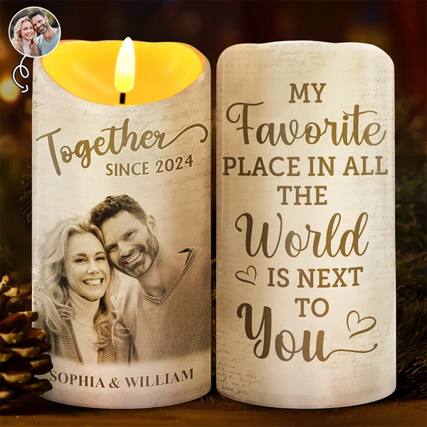 Gift For Couples, Gift For Husband, Gift For Wife, Gift For Girlfriend, Gift For Boyfriend - Custom Photo My Favorite Place In All The World - Personalized Flameless LED Candle