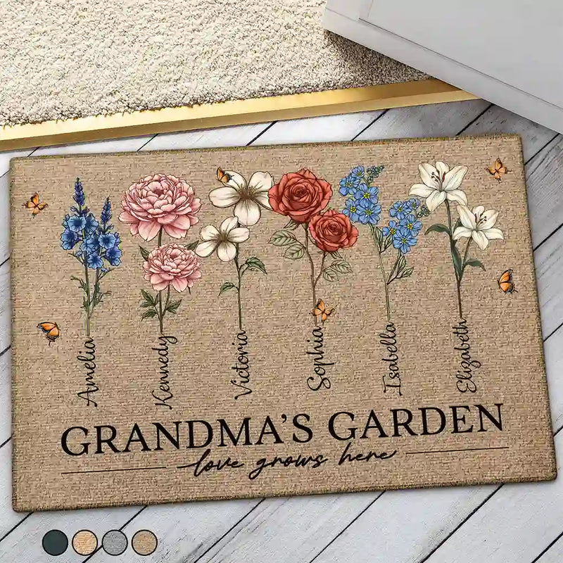 Gift For Grandma, Gift For Women, Gift For Mother - Grandma's Garden Birth Flowers - Personalized Doormat
