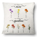 Gift For Grandma, Gift For Women, Gift For Mother - First Mom Now Grandma Birth Flowers - Personalized Pillow
