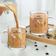 Gift For Mother,Gift For Grandma,Happy - First Mom Now Grandma Birth Flowers - Personalized Glass Mug