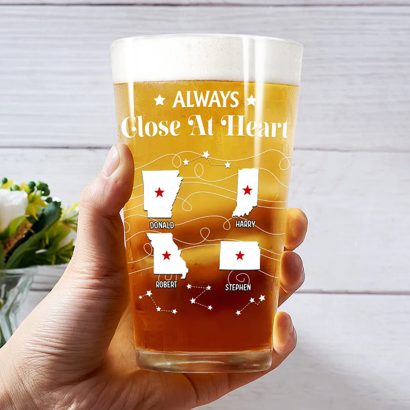 Family, Gift For Brothers, Gift For Bestie, Gift For Sisters, Gift For Sibling - Long Distance Family Bestie Never Too Far To Drink Together - Personalized Beer Glass
