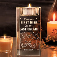 Gift For Couples, Gift For Husband, Gift For Wife, Gift For Boyfriend, Gift For Girlfriend - From Our First Kiss Till Our Last Breath - Personalized Crystal Candle Holder