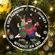 Gift For Bestie,Gift For Sisters,Gift For Women,Gifts For Colleagues,Happy,Christmas - Bestie A True Friendship Is A Journey Without An End - Personalized Circle Glass Ornament