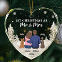 First Christmas As Mr & Mrs Dog Cat - Personalized Heart Shaped Glass Ornament